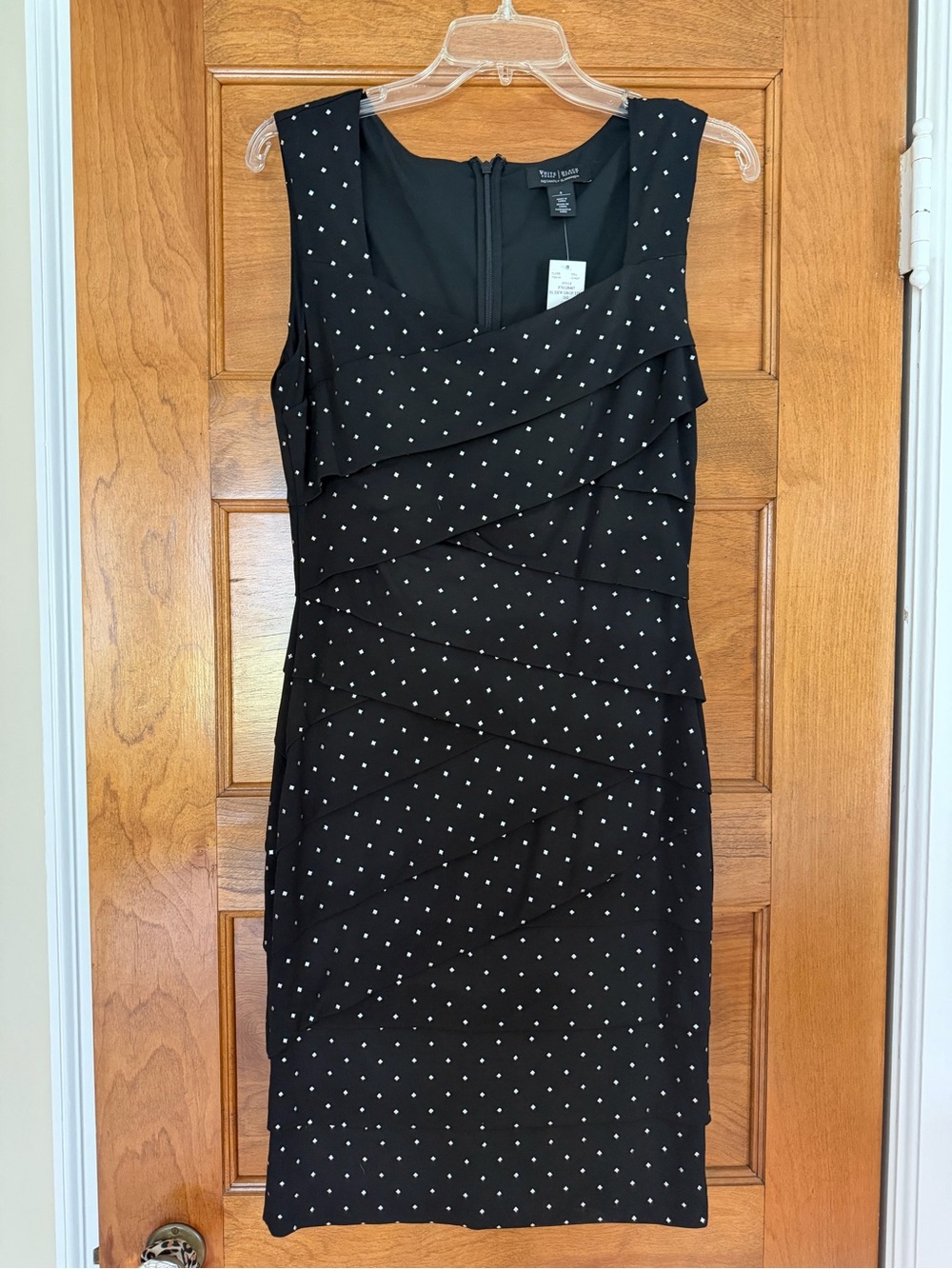 NWT White House Black Market Black Polka Dot Sleeveless Ruffle Midi Dress